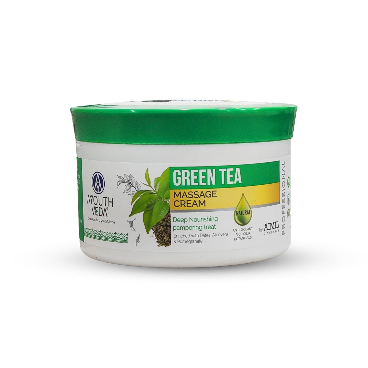 Ayouthveda Green Tea Massage Cream for Deep Nourishing Skin Pampering Treat| Smoothens & Softens Skin|for both men and women|All skin types(500g)