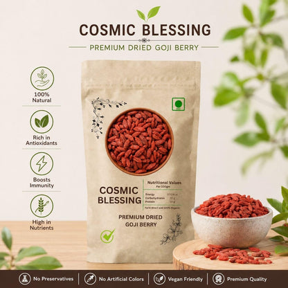 Cosmic Blessing Goji Berries A-grade (Antioxidant-Rich Superfood | Naturally Sweet & Chewy | Great for Snacking, Smoothies & Baking) Premium Organic Gojiberry
