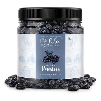 LILA DRY FRUITS Kali Kismis Seedless Afghani Black Raisins Delicious Healthy Snacks | Naturally Sweet Kishmish for Daily Use High in Antioxidants Munakka DryFruit for Cooking Perfect for Giftings