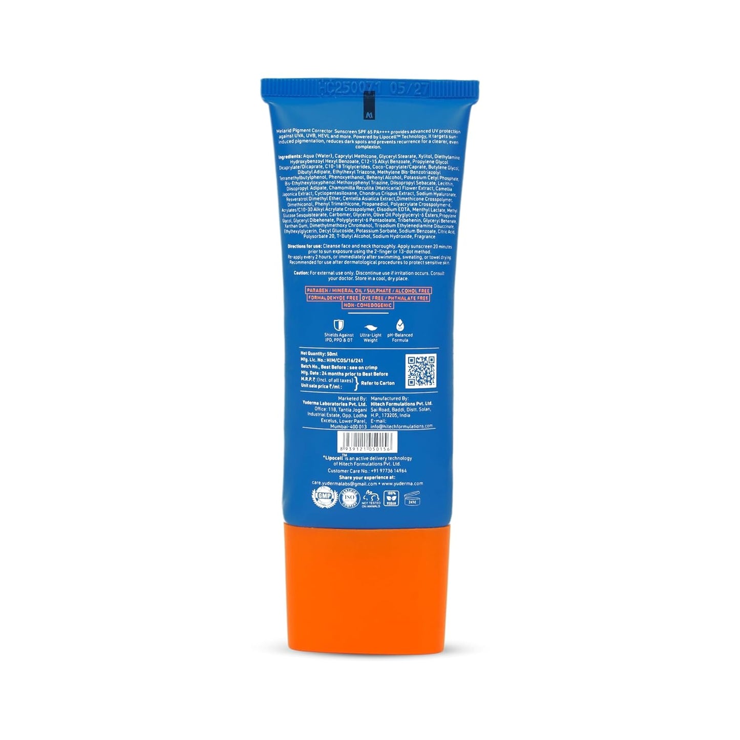 Yuderma Melarid Pigment Corrector Sunscreen SPF 65 PA++++ | Multi spectrum defense UVA, UVB & HEVL Protection | 50 ml