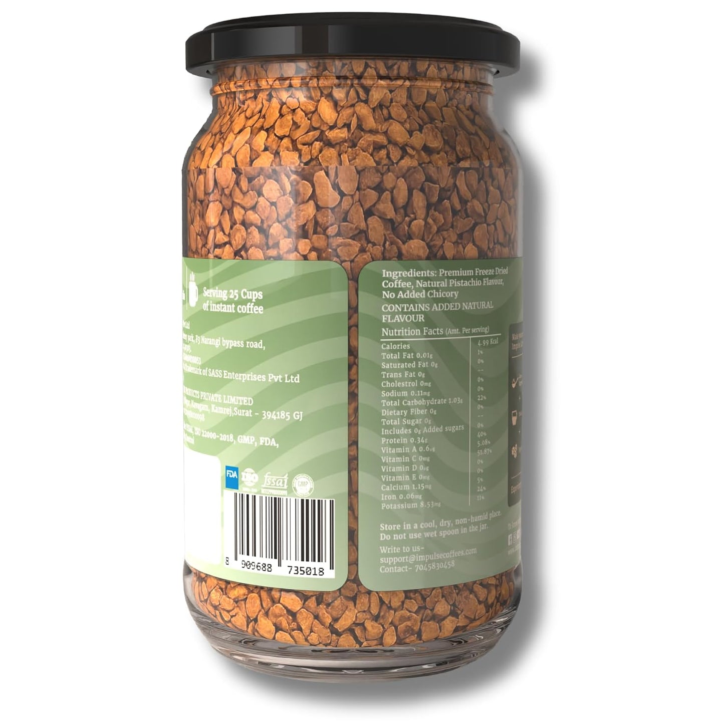 Impulse Coffees Nawabi Pistachio Instant Coffee Powder | Pistachio Flavour, Freeze-Dried Arabica, Smooth Taste, Rich Aroma | 50g