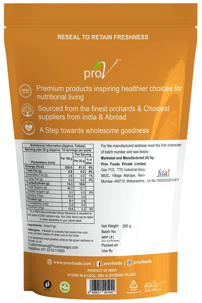 ProV Premium Dried Figs Anjeer | 250g | Rich in Antioxidants | Fiber Rich for Digestion | Healthy Tasty Snack