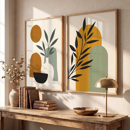 Home Decor Boho Painting Decorative Wall Art | Aesthetic poster With Frame For Living Room Bed Room Hotel Wall Decor Digital Reprint Set of 2 (13X17 inch)