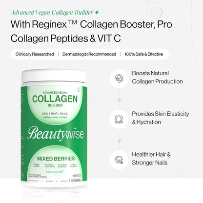 Beautywise collagen builder supplement with green label on a white background