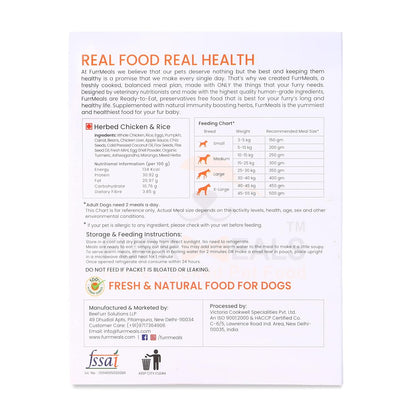 FurrMeals Wet Dog Food | Herbed Chicken and Rice | Pack of 1 x 500g | All Breed | Gluten Free | Preservative Free | Ready-to-Eat Fresh Dog Food