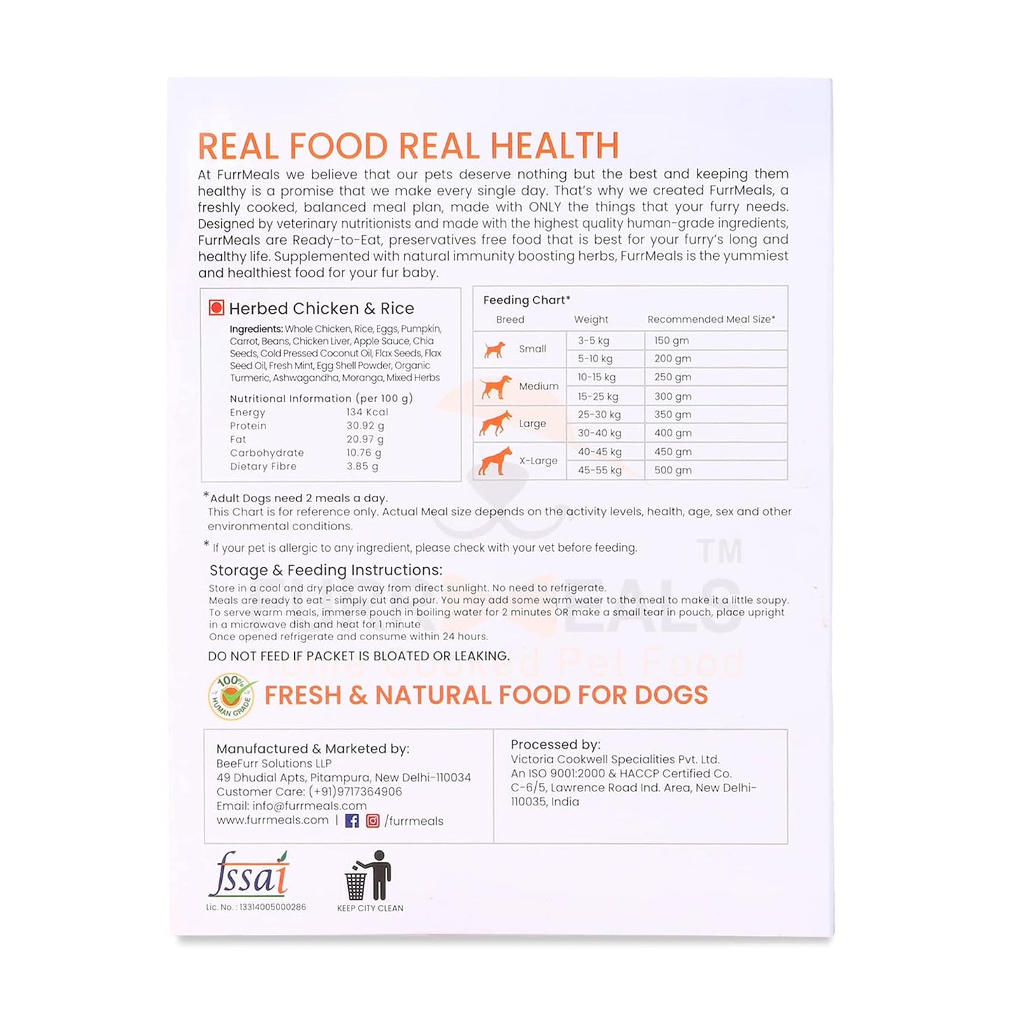 FurrMeals Wet Dog Food | Herbed Chicken and Rice | Pack of 1 x 300g | All Breed | Gluten Free | Preservative Free | Ready-to-Eat Fresh Dog Food