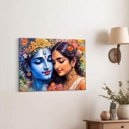 Canvas Radha Krishna Wall Painting, Big Size Wall Art Painting For Living Room, Bedroom, Multicolor, Abstract, 58.0 X 45.0 cm, Set of 1