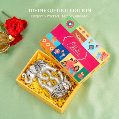 999 Pure Silver Plated Elephant Pair Showpiece with Gift Box | Silver Idol Set Home Decor Office Desk | Good Luck Feng Shui Vastu Animal Pair Religious Housewarming Griha Pravesh Gift