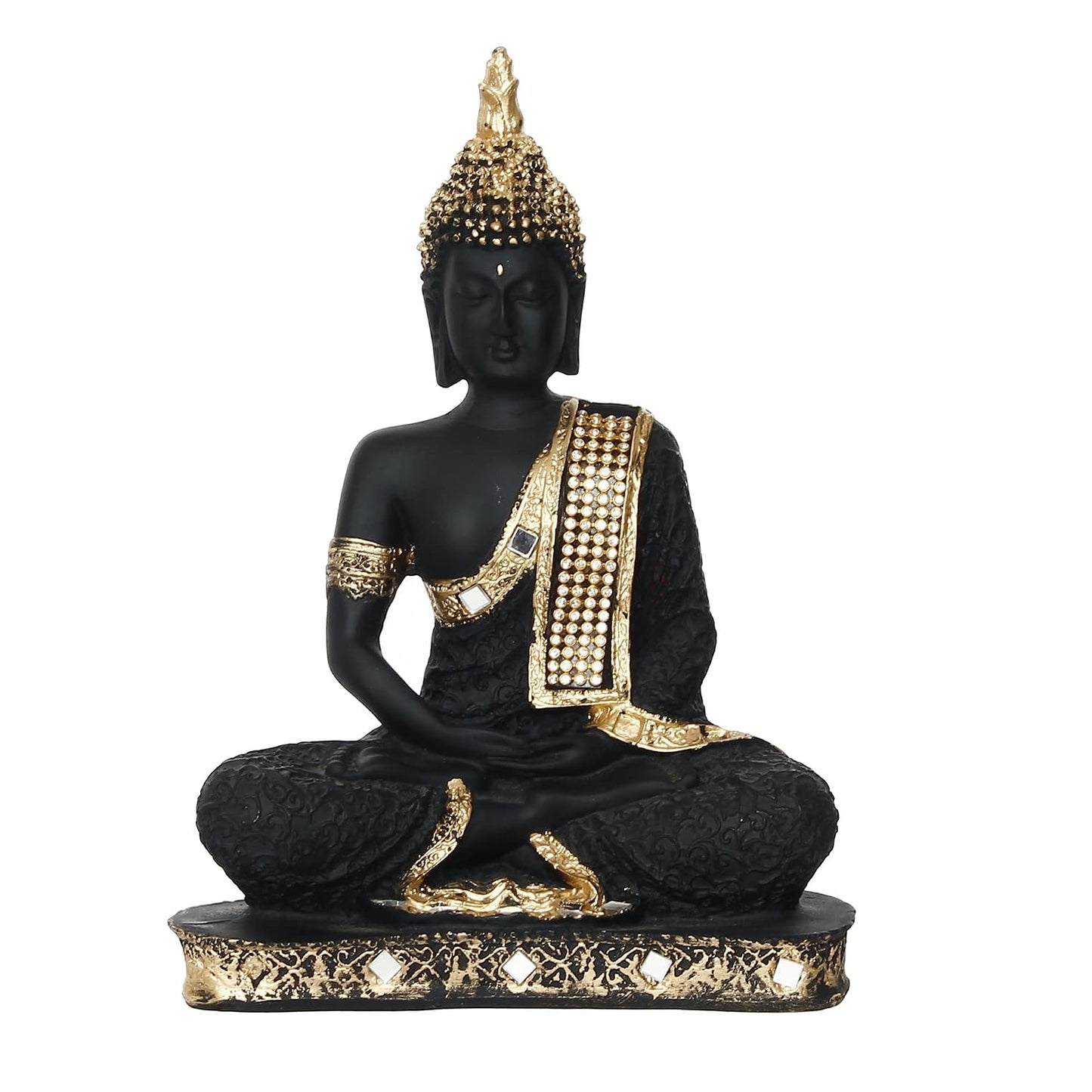 eCraftIndia Golden Black Resin Handcrafted Meditating Lord Buddha Idol for Home Decor | Gautam Buddha Statue for Living Room Office Meditation Yoga Spaces| Gift for Diwali Buddha Purnima Housewarming