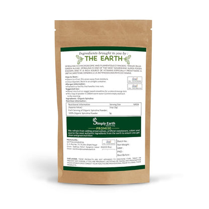 Simply Earth Organic Spirulina Powder for Energy, Digestion & Skin Health | Plant Based Protein Superfood Non-GMO | Immunity Booster, Superfood Supplement & Natural Multivitamin - 100g Veg Powder