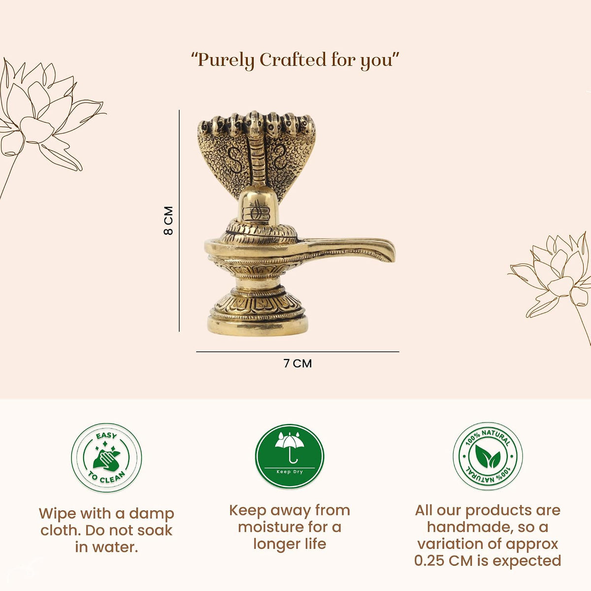 Brass Shivling Idol | Handcrafted Servdharm Shivling for Home Temple & Pooja Room (Design06: L7 x W4 x H8 cm)