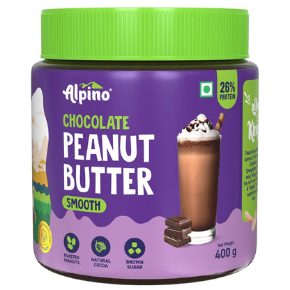ALPINO Chocolate Peanut Butter Smooth - Roasted Peanuts, Chocolate Paste, Brown Sugar & Sea Salt - 26g Protein, Gluten Free – Plant Based Peanut Butter Creamy