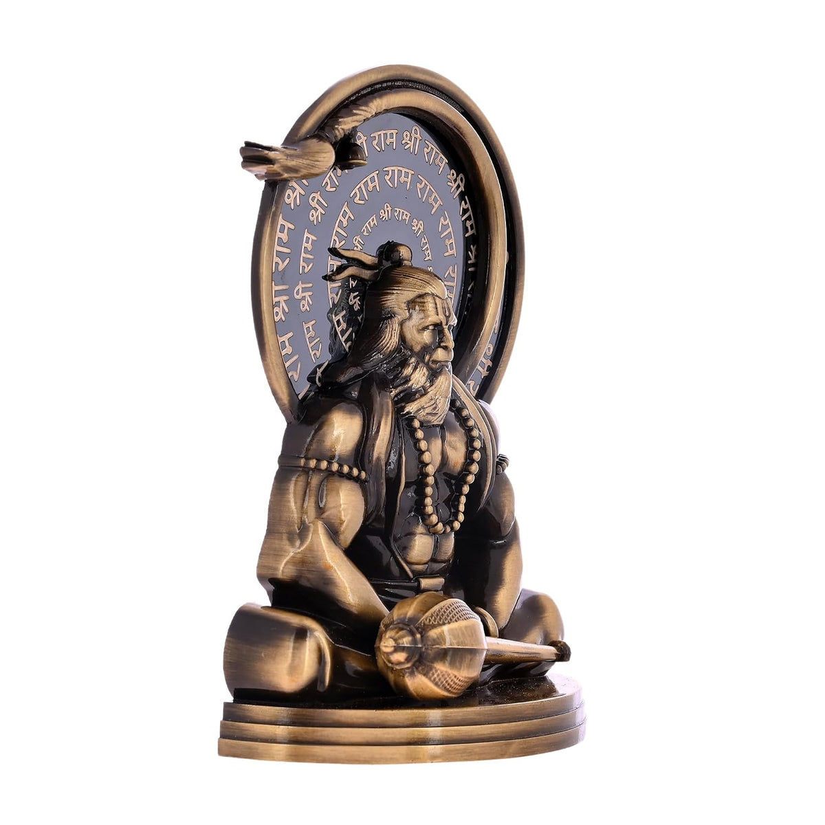 Ram Naam Hanuman Idol for Home Decor, Meditating Lord Hanuman Murti with Shri Ram Mantra Backdrop | Antique Finish Religious Showpiece for Pooja Room, Office & Gift (9x4x13.5 cm, 260g)