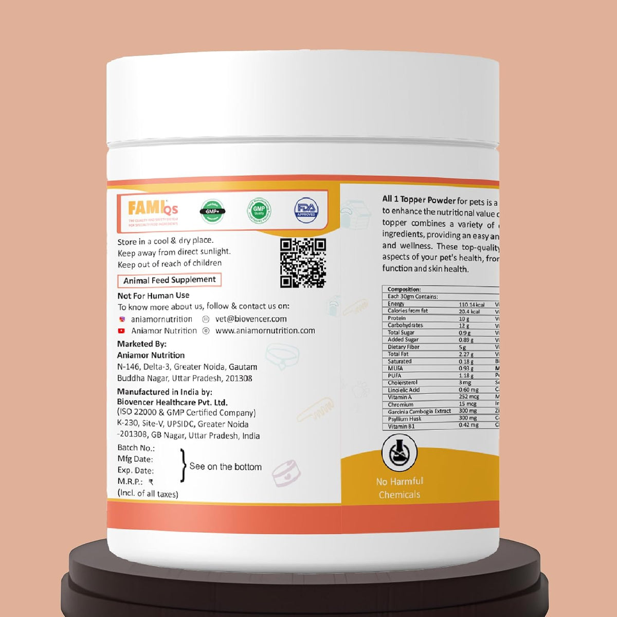Aniamor Plant Protein Powder for Dogs and Cats|Pea Protein|Plant Based Protein|Pets Supplement|Isolated Pea Protein with Amino Acid|All Life Stage|200gm Jar