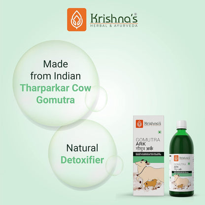 KRISHNA'S HERBAL & AYURVEDA Desi Cow Gomutra Ark 1000 Ml Liquid| Natural Detoxifier | 100% Pure & Natural Go Ark | Indian Tharparakar Gomutra | Sugar Free With No Added Color Or Flavour - (Pack Of 1)