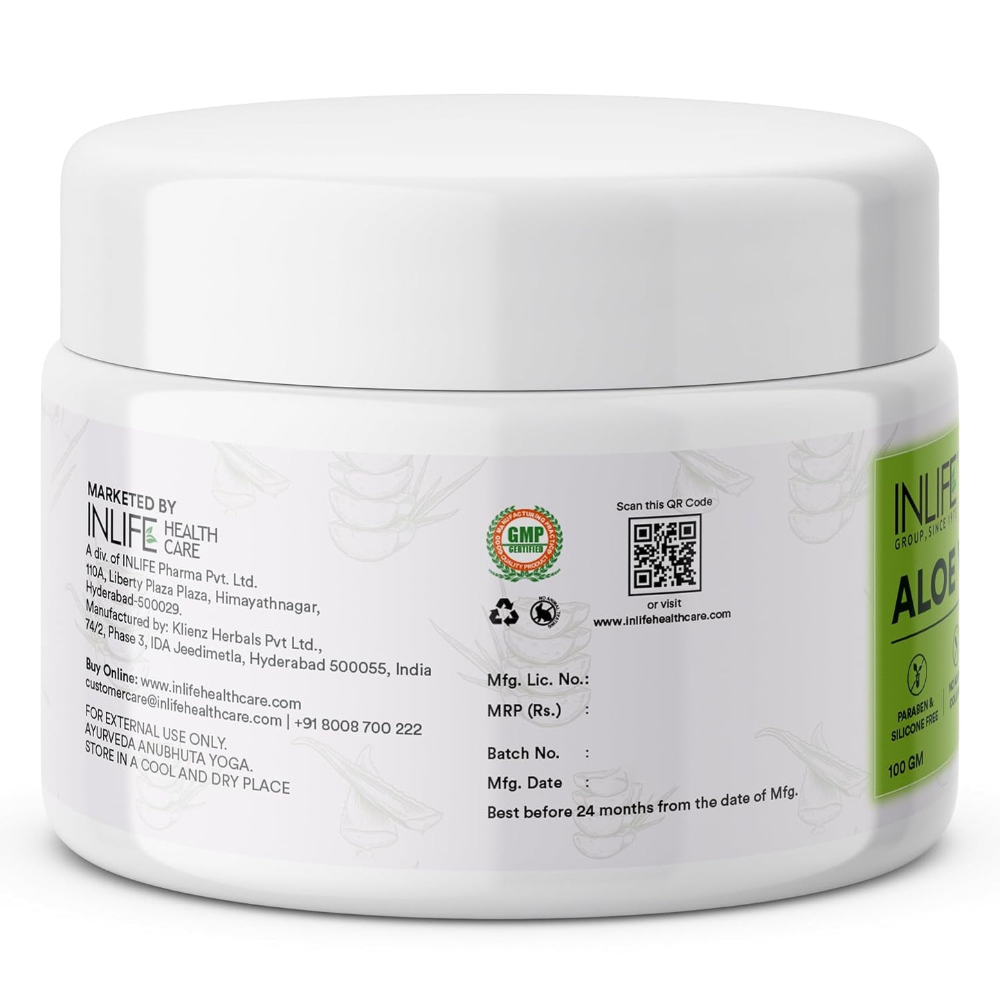 INLIFE Aloe Vera Gel for Face & Hair | Pure & Natural | Paraben Free | Silicone Free | No Added Colors | Women and Men 100 Grams (Pack of 1)