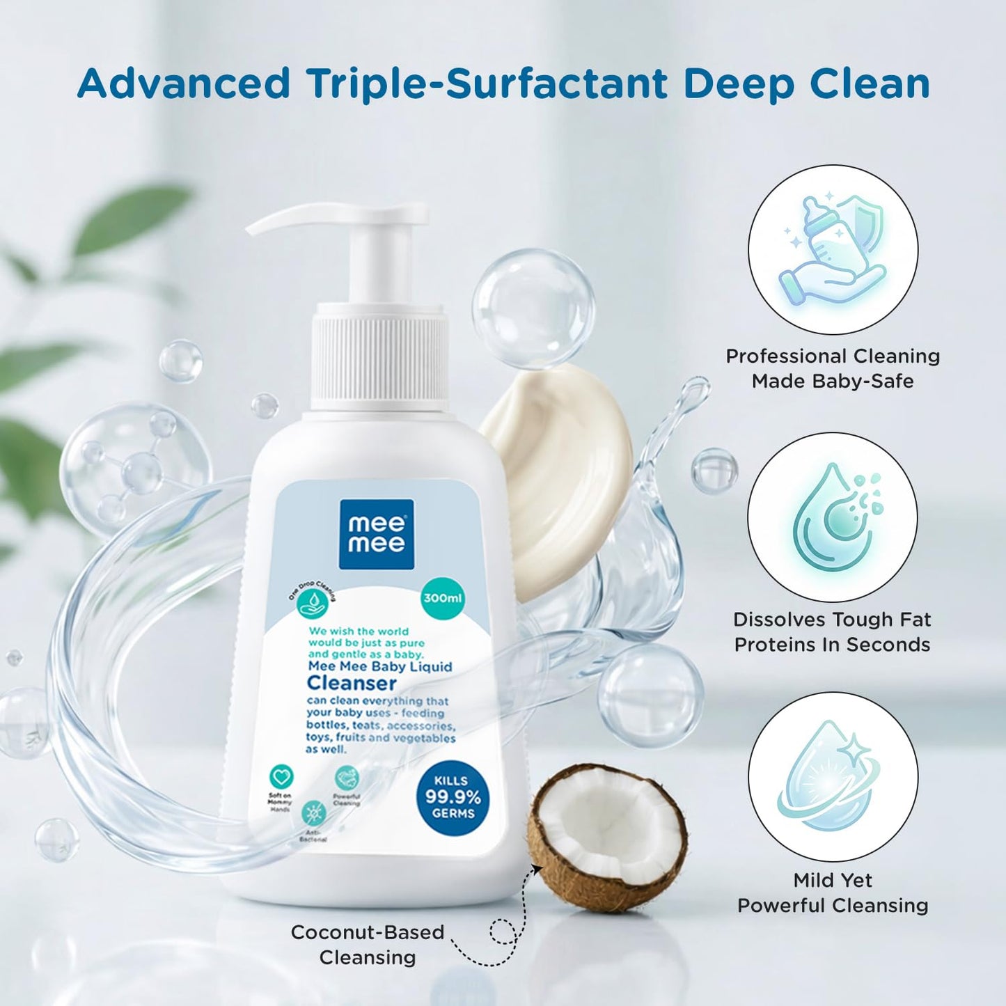 Mee Mee Liquid Cleanser 300 ml | Anti-Bacterial Formula Kills 99.9% Germs | For Bottles, Nipples, Accessories, Toys, Fruits & Vegetables | Alcohol-Free, Dermatologically Tested