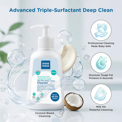 Mee Mee Liquid Cleanser 300 ml | Anti-Bacterial Formula Kills 99.9% Germs | For Bottles, Nipples, Accessories, Toys, Fruits & Vegetables | Alcohol-Free, Dermatologically Tested