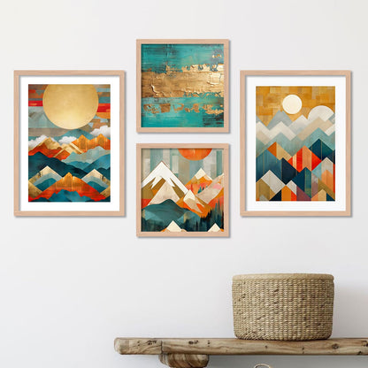 Wood Premium Digital Paintings With Frame For Home Decoration - Painting For Living Room Bedroom Office - Pack Of 4 (D)