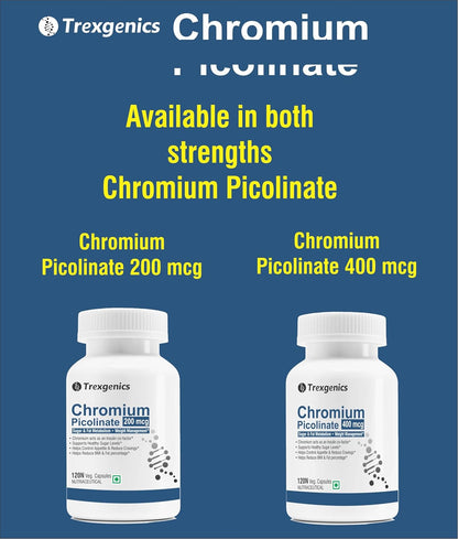 Trexgenics CHROMIUM PICOLINATE 200 mcg, elemental Chromium 48 mcg, powerful antioxidant (120 Veg Capsules))