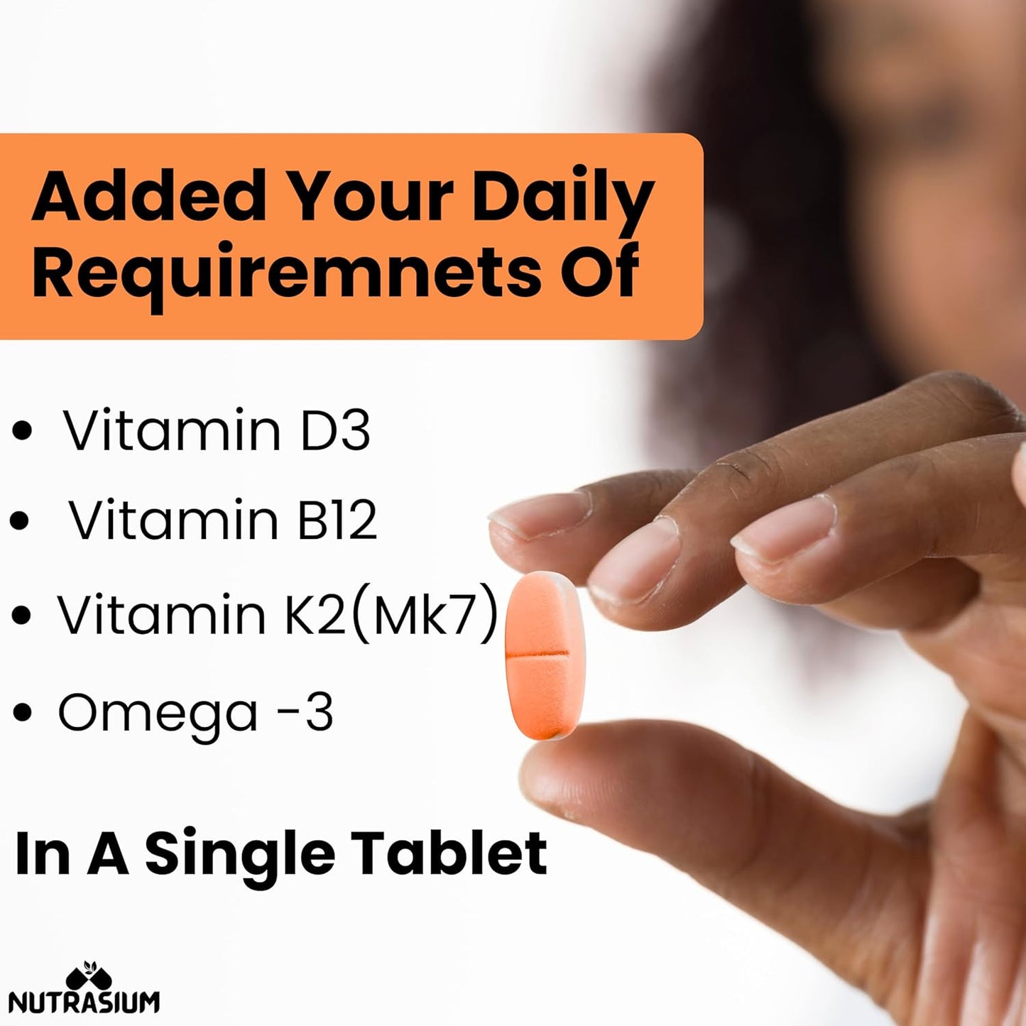 Nutrasium Vitamin D3 K2 Supplement | With Added B12 and DHA | Vitamin K2 MK7 To Support Strong Bone, Heart Health & Immunity | Veg D3 - Lichen - 120 Tablets