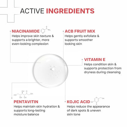 DERMATOUCH Bright & Even Skin Tone Gentle Cleanser | Helps Reduce Dark Spots, Uneven Tone & Dullness | pH 5.5 Balanced | Dermatologist Tested | 50ml