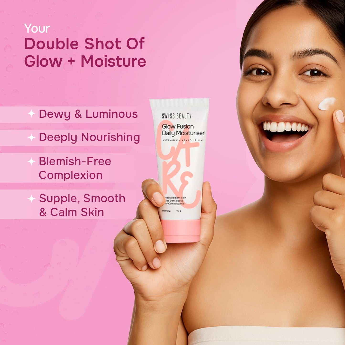 Swiss Beauty Care Glow Fusion Daily Moisturiser | With Vitamin C & Kakadu Plum Extract | Niacinamide & Orange Peel Extract | Boosts Glow | Fades Pigmentation | Super Hydrating | 50g