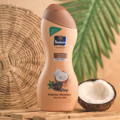 Parachute Advansed Cocoa Repair Body Lotion with Pure Coconut Milk & Cocoa Butter | 10 Layer Deep Action | 72 Hr | Moisturizer | Intense Repair for Extra Dry Skin | For Women | 400ml | For Winter | Daily Use