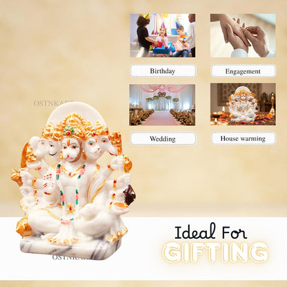 Resin Hanuman Ji Murti Panchmukhi Hanuman for Door Entrance Temple Home & Office Decor Living Room Decoration Gift for New House Warming ceramony, 12.7 x 6.3 Cm, Marble White