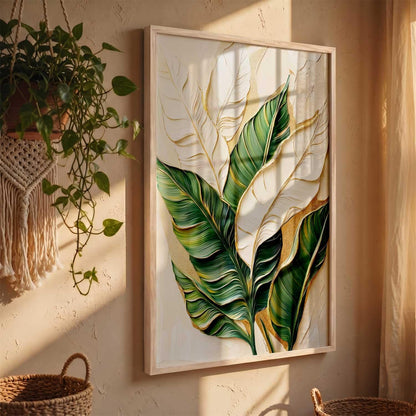 Aesthetic Leaf Art Home Decoration|Paintings With Frame For Living Room Bed Room Hotel Wall Decor Digital Reprint (13x17 inch)