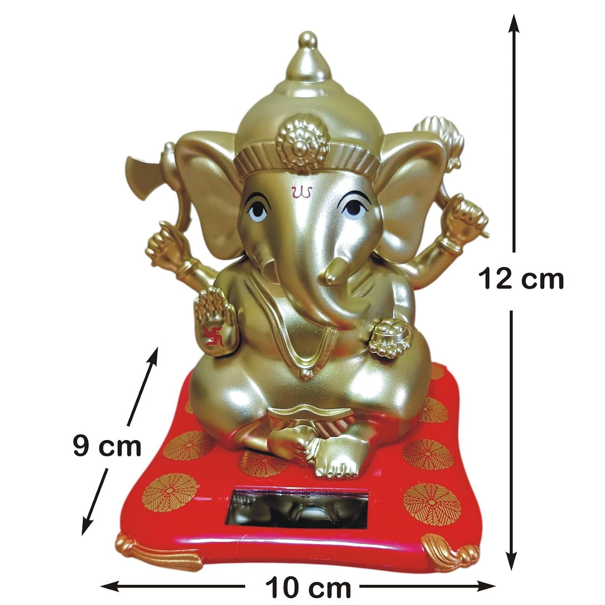 Solar Powered Hand Moving Ganesha Ganesh Ganpati Gajanan Statue Idol Murti Gift Item Decorative Showpiece Multicolor Polyresin Pack of 1 (B280)