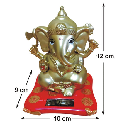 Solar Powered Hand Moving Ganesha Ganesh Ganpati Gajanan Statue Idol Murti Gift Item Decorative Showpiece Multicolor Polyresin Pack of 1 (B280)