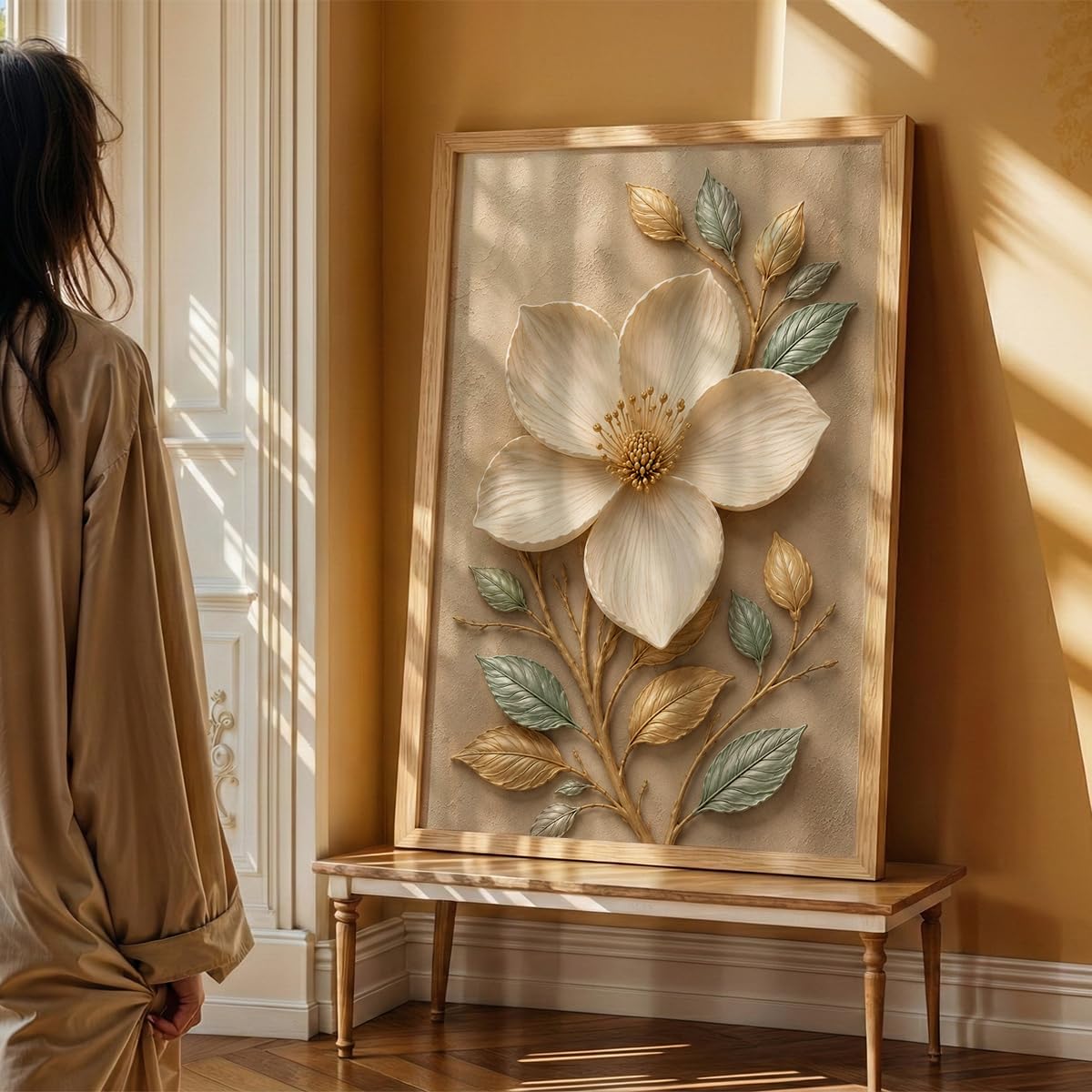 Floral Botanical Wall Painting with Frame | Premium Textured Flower & Leaf Artwork, Pastel Nature Wall Decor Framed for Living Room Bedroom Office and Home Decoration (Art-4,13x19inch)