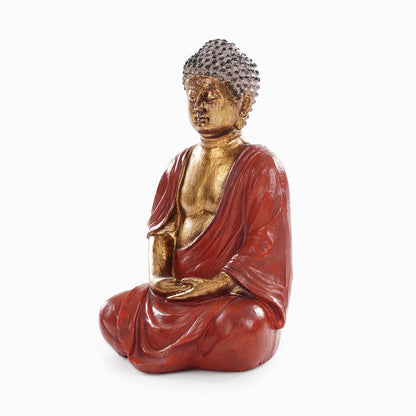 PURE HOME + LIVING Dark Red Antique Gold Polyresin Sitting Buddha - Small Statue Decorative Showpiece Idol | Home Decor Items for Home Office Living Room and Gifts (Pack of 1)
