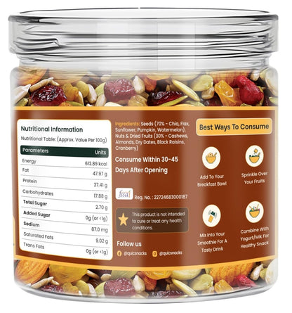 QuicSnacks 10 in 1 Mix Superbites Mix Seeds | Nuts and Seeds Mixes | Healthy Snack | Ready to Eat | Supports Heart Health, Boosts Energy, and Improves Overall Wellness