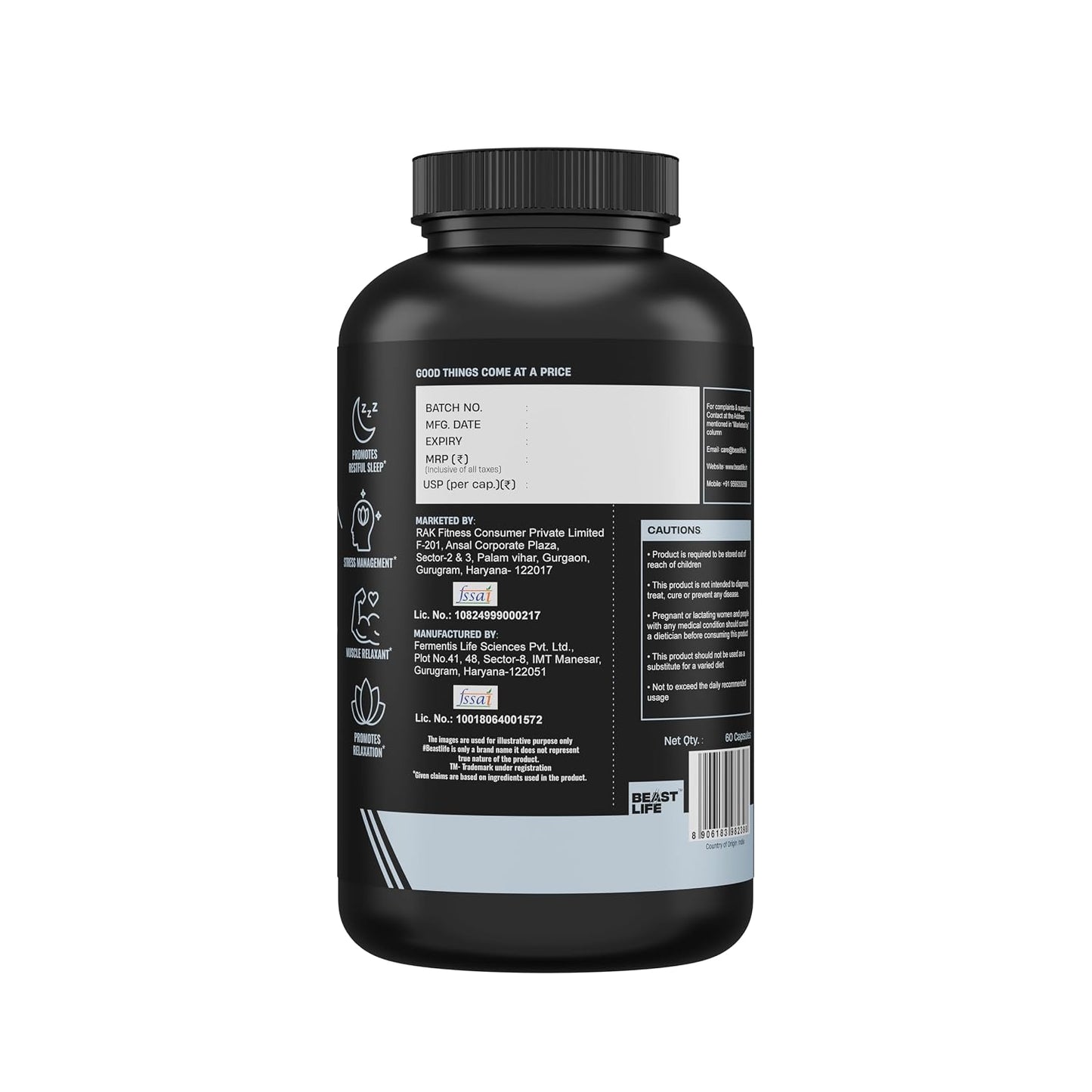 BeastLife Melatonin Plus 5mg Capsules with Valerian, Chamomile & Vitamin B6 | Sleep Support Supplement for Deep Sleep, Natural Sleeping Aid, Non-Habit Forming Night Rest Formula | Relieves Stress & Anxiety | Enhances Relaxation & Focus | 60 Capsules