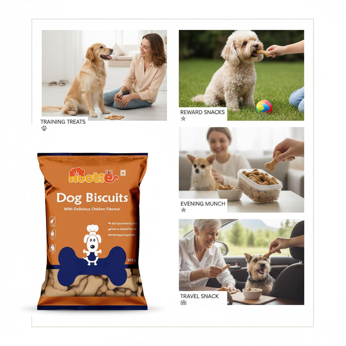 Nootie Dog Biscuits | Real Chicken & Peanut Butter | Plaque & Tartar Removal | Vitamins & Minerals | Human-Grade Treats for All Life Stages | All Breeds | 900g