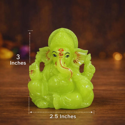 Radium Green Ganesha Idol 3 Inch | Glow Ganpati Murti for Home, Office & Pooja