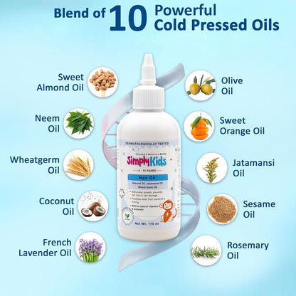 Simply Kids Hair Oil 175ml | For Ages 4-12 | Almond, Wheat Germ & Jatamansi | Nourishes Hair & Scalp | SLS & Paraben Free | Dermatologically Tested | For Sensitive Skin