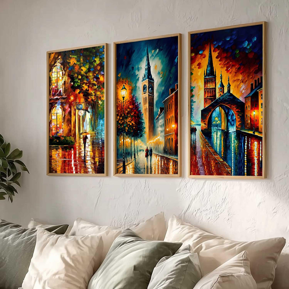 City View Decorative Modern Wall Art Print With Frame Abstract Paintings For Living Room Bed Room Hotel Wall Decor Digital Reprint Engineered Wood Set of 3 (Art 5, 10x19 inch)