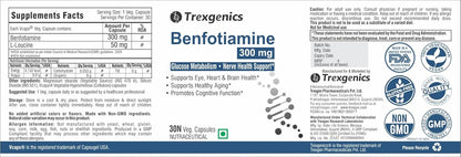 Trexgenics BENFOTIAMINE 300 mg + L-Leucine 50 mg Glucose Metabolism & Nerve Health Support VEGAN & NON-GMO (30 Veg. Capsules) (Pack of 1)