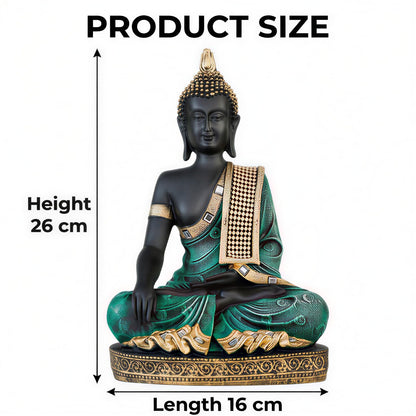 Buddha Idol Statue | Home Decoration Items for Living Room (Green Black)