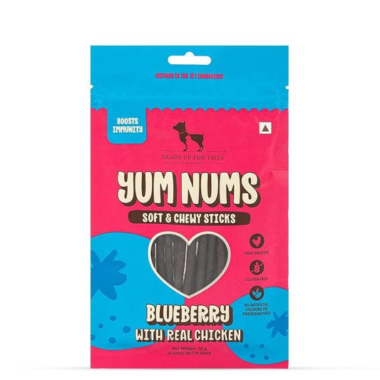 Yum Nums by HUFT Soft & Chewy Sticks - Blueberry & Chicken - 70gm | Dog Treats for Puppies & Adults | Training Treats | Healthy Dog Snacks | Puppy Treats for Small Dogs
