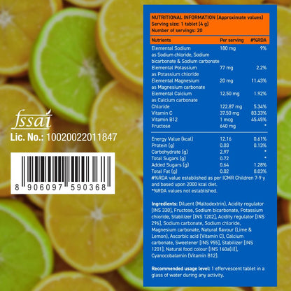 Fast&Up Reload (5 Litres) Low Sugar energy drink for Instant Hydration- 20 Effervescent Tablets with all 5 Essential Electrolytes + Added Vitamins -Certified Electrolytes Drink- Lime and Lemon flavour