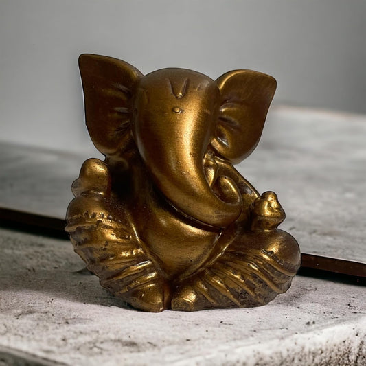 Lord Ganesha Idol for Car Dashboard | Composite Marble Ganesh | Available in White, Golden & Black | Small Sitting Ganpati Murti