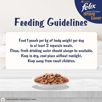 Purina Felix Salmon Gravy Lover, Wet Food for Adult Cats, 70g Pouch | With Salmon in Gravy, Tasty Meaty Chunks, 100% Complete & Balanced Nutrition, Vitamins D & E, Omega 6, Essential Minerals