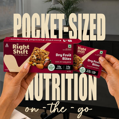 Right Shift Dry Fruit Bites, 18g Protein, 14g Fibre, No Refined Sugar, Lactose Free, No Palm Oil, Date Nut and Seeds, 160g