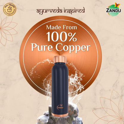 Zandu Copper Bottle (Blue): Prepared with 100% Pure Copper |Supports Digestive & Liver Health | Helps Enhance Immunity| Useful in Promoting Overall Health (Pack of 950 ml)