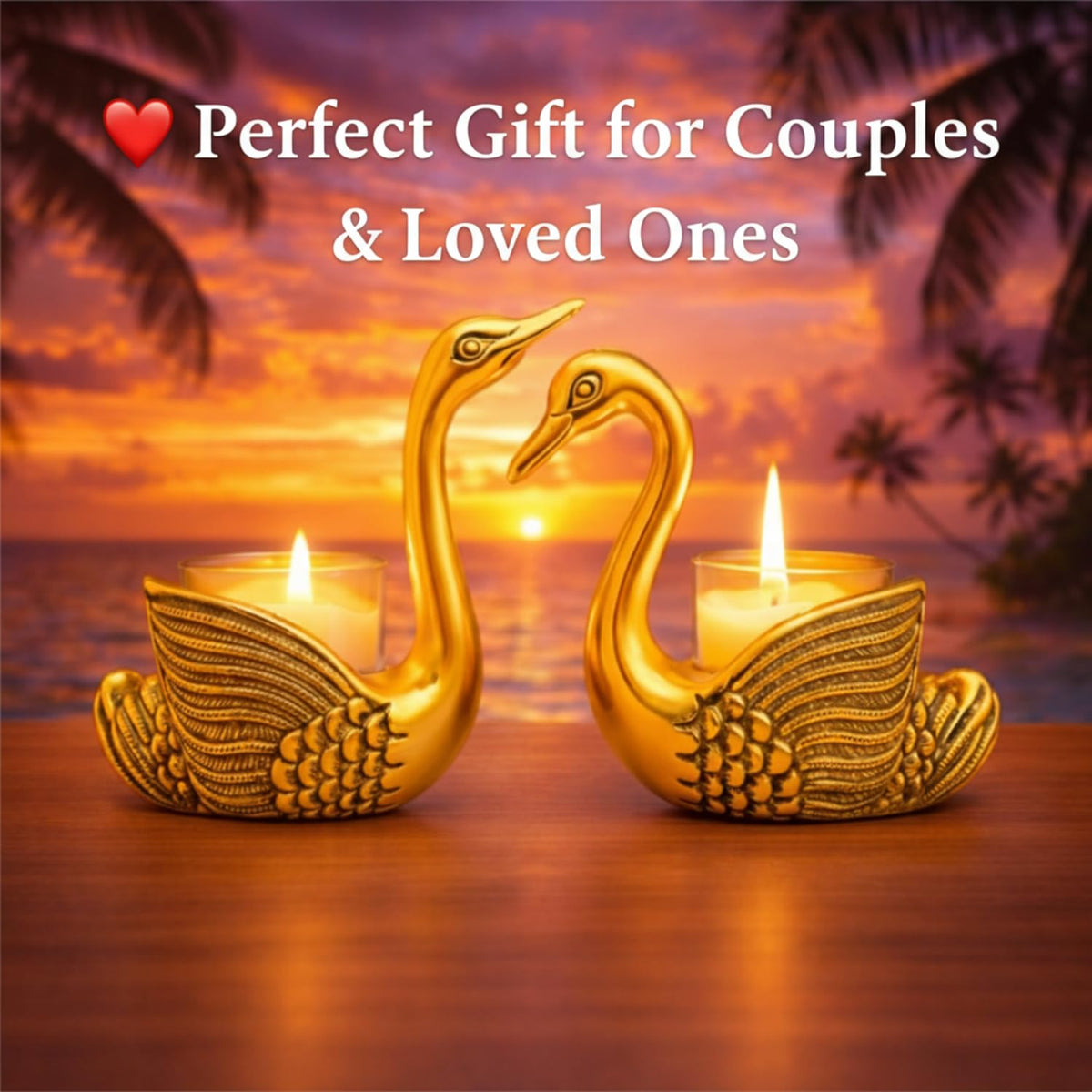Kalakriti Golden Swan Pair Candle Holder Showpiece for Home Decoration and Good Luck | Aluminium Swans Couple Idol for Anniversary Valentine Wedding Gift & Living Room Décor (Candles not Included)