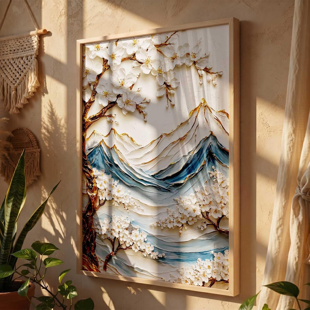 Mountain View Wall Art Home Decoration | Aesthetic Floral Paintings With Frame For Living Room Bed Room Hotel Wall Decor Digital Reprint (13x17 inch)